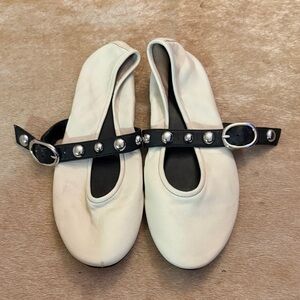 Zara Cream and Black Flats with Studs